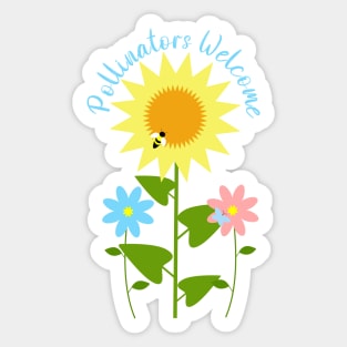 Pollinators Welcome with Sunflower, Daisy, Cosmos, Butterfly, and Bee Sticker